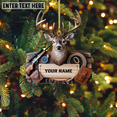 Maxcorners Personalized Deer Hunter Ornament, Buck Head Decor, Custom Name Hunting Gift, Rifle Christmas Ornament, Outdoorsman Xmas Keepsake