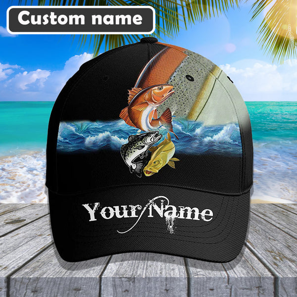 Maxcorners Custom Name Redfish Trout Fishing 3D Cap