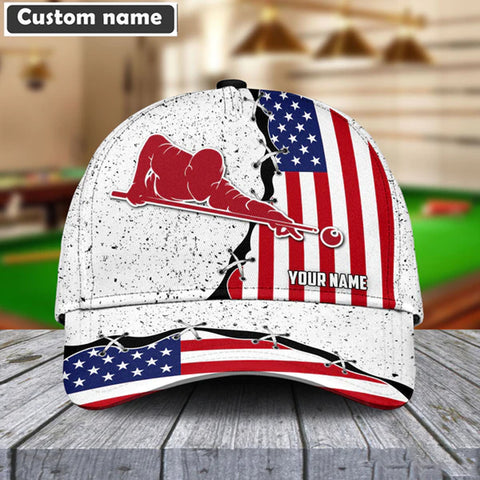 Maxcorners Billiards Player USA Flag Personalized Name Cap