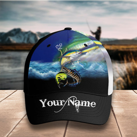 Maxcorners Mahi-mahi, Wahoo, Tuna Saltwater Fishing  Pattern Personalized Classic 3D Cap