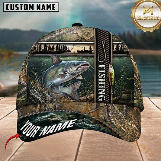 Maxcorners Fishing Patriotic Camo Flag Customized Name 3D Cap
