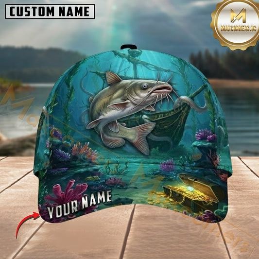 Maxcorners Fishing Ocean Treasure Reef Customized Name 3D Cap
