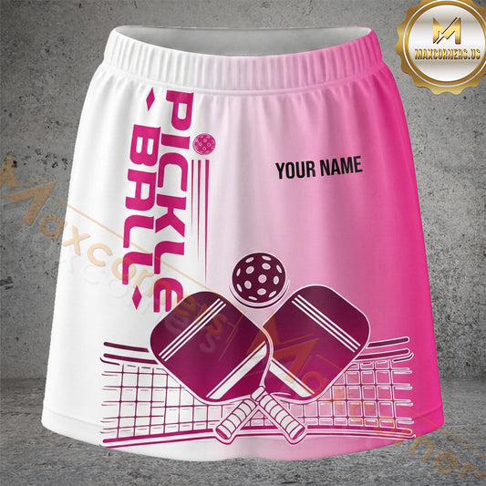 Maxcorners Pickleball Pink Paddle Court Graphic Personalized 3D Skort, Skirts With Shorts
