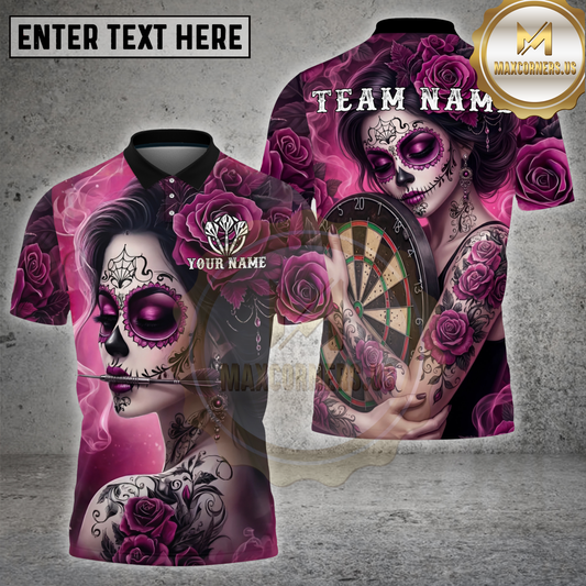 Maxcorners Sugar Skull Darts Shirt Rose Tattoo Gothic Art Multicolor Options Personalized Name, Team Name 3D Shirt (4 Colors)
