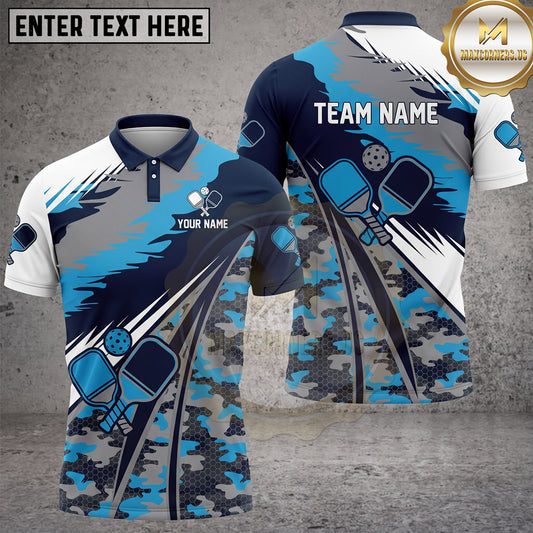 Maxcorners Pickleball Polo Dynamic Camo Paddle Design Multiple Options Personalized Name, Team Name 3D Shirt