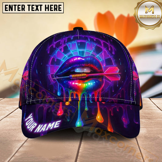 Maxcorners Darts Neon Lips and Dart Personalized Name 3D Classic Cap