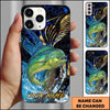 Maxcorners Fishing Blue Honeycomb Splash Art Personalized Name Phone Case (10 Fish Species)