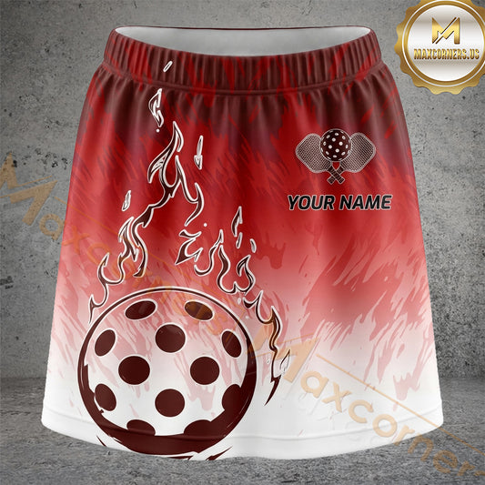 Maxcorners Pickleball Red Orange Gradient Flame Ball Personalized 3D Skort, Skirts With Shorts