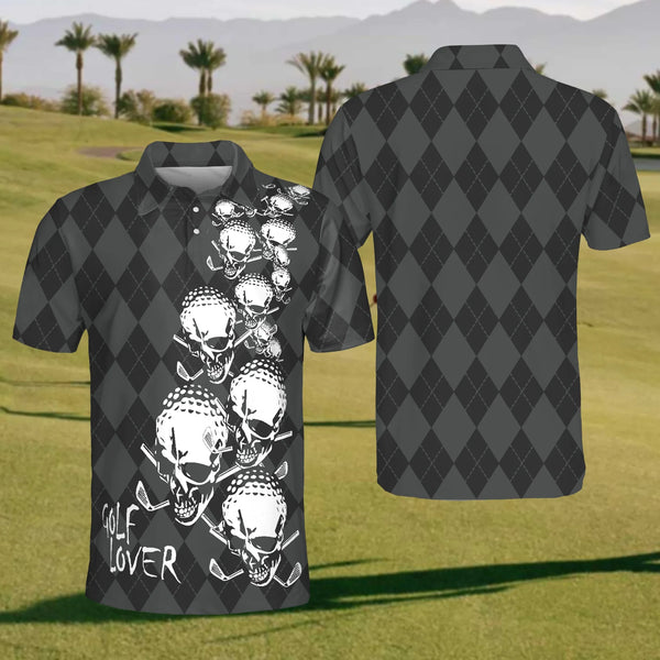 Maxcorners Golf Skull Mens Golf Polo Shirt, Mens Golf Shirt, Gift For Golf Lovers
