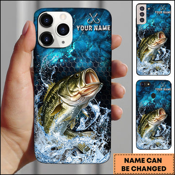 Maxcorners Blue Marble Hexagon Water Splash Personalized Name Phone Case (13 Fish Species)