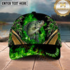 Maxcorners Fishing Green Flame Gold Accent Personalized Name 3D Shirt (13 Fish Species)