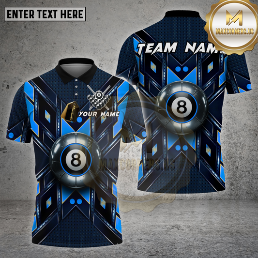 Maxcorners Billiards Shirt 8 Ball Metal Shield Glow Multi options Personalized Name, Team Name Unisex 3D Shirt (4 Colors)