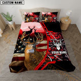 Maxcorners Deer Hunting American Flag Rustic Red Camo  Bedding Set 3D All Over Printed