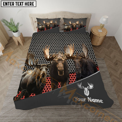 Maxcorners Moose Hunting Trio Buck Metal Mesh Bedding Set 3D All Over Printed