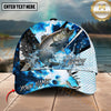 Maxcorners Fishing Blue Scale Water Splash Personalized Name 3D Cap (12 Fish Species)