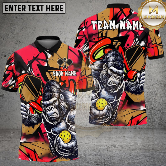 Maxcorners Pickleball Polo Powerful Gorilla Street Art Multiple Options Personalized Name, Team Name 3D Shirt