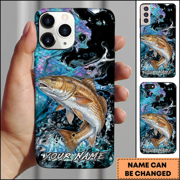 Maxcorners Redfish Fishing Neon Scale Texture Water Splash Personalized Name Phone Case