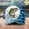 Maxcorners Fishing White Blue Camo Circle Splash Personalized Name 3D Cap (12 Fish Species)