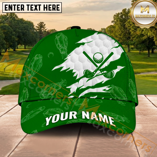 Maxcorners Golf Green Splatter Golfer Silhouette Personalized Cap