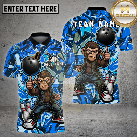 Maxcorners Bowling Angry Monkey Power Smash Action Graphic Multicolor Options Personalized Name, Team Name 3D Shirt (4 Colors)