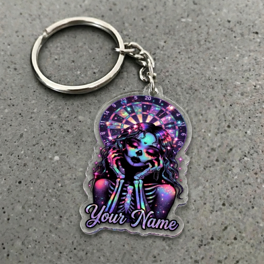 Maxcorners Galaxy Skeleton Girl Darts Personalized Name Acrylic Keychain