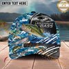 Maxcorners Fishing  Blue Camouflage Fishing Boat Multi Options Personalized Name 3D Classic Cap (11 Fish Species)