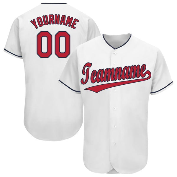 Maxcorners Custom White Red-Navy Baseball Jersey
 LM0609