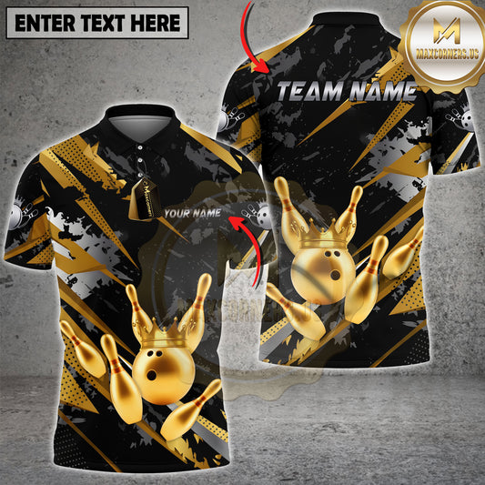 Maxcorners Bowling King Crown Gold Black Grunge Multicolor Options Personalized Name, Team Name 3D Shirt (4 Colors)