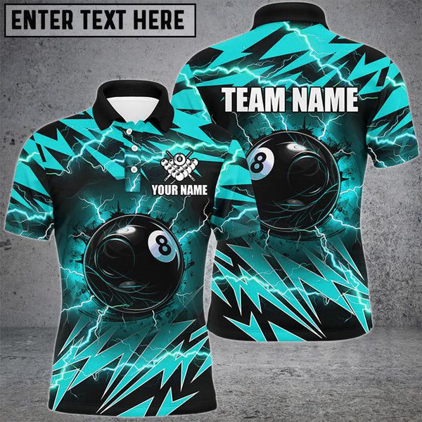 Maxcorners Billiards 8 Ball Pool Thunder Lightning Personalized Name, Team Name Unisex Shirt ( 6 Colors )