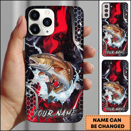 Maxcorners Redfish Fishing Red Black Abstract Lightning Splash Personalized Name Phone Case