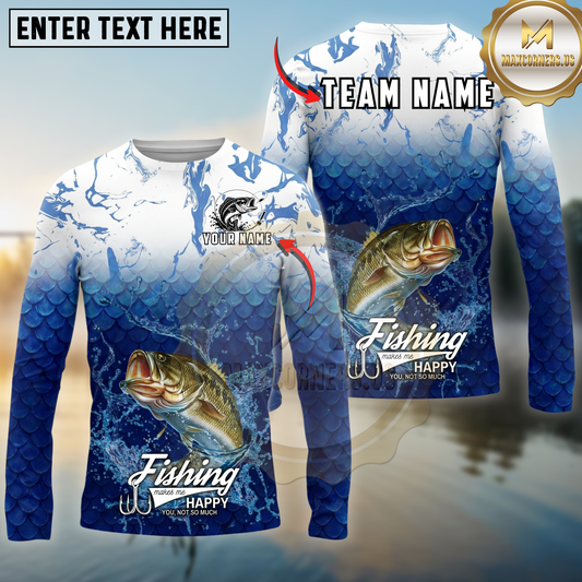 Maxcorners Fishing Ocean Scale Gradient Splash Design Personalized Name, Team Name Long Sleeve Shirt (9 Breeds)