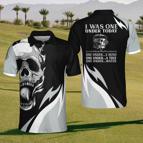 Maxcorners I Was One Under Today Skull Golf Polo Shirt, Golfing Apparel, Mens Golf Gift