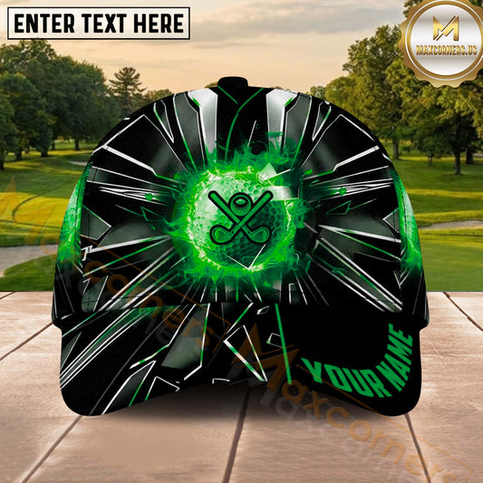 Maxcorners Golf Energy Burst Crossed Clubs Ball Graphic Personalized Name 3D Classic Cap