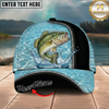 Maxcorners Fishing Light Blue Water Texture Black Trim Personalized 3D Cap (12 Fish Species)