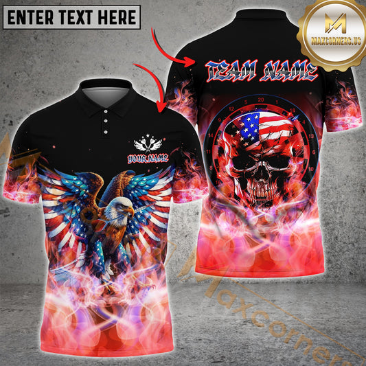 Maxcorners USA Flag Eagle & Skull Dartboard Darts Jersey Multicolor Options Personalized Name, Team Name 3D Shirt (4 Colors)