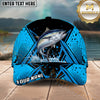 Maxcorners Fishing Blue Black Geometric Halftone Splash Personalized Name 3D Cap (12 Fish Species)