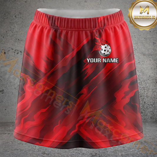 Maxcorners Pickleball Red Black Abstract Wave Ball Personalized 3D Skort, Skirts With Shorts