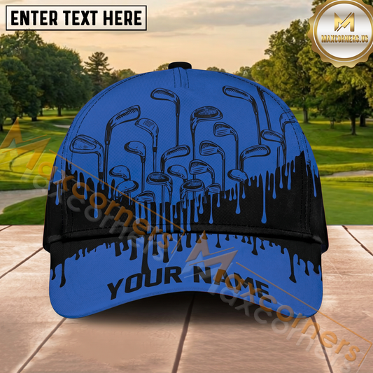 Maxcorners Golf Blue Paint Drip Personalized Cap