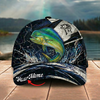 Maxcorners Fishing Black White Crack Texture Splash Personalized 3D Cap (12 Fish Species)