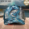 Maxcorners Fishing Silver Scale Water Splash Personalized Name 3D Cap (12 Fish Species)