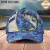 Maxcorners Fishing Blue Hexagon Pattern Personalized Name 3D Cap (12 Fish Species)