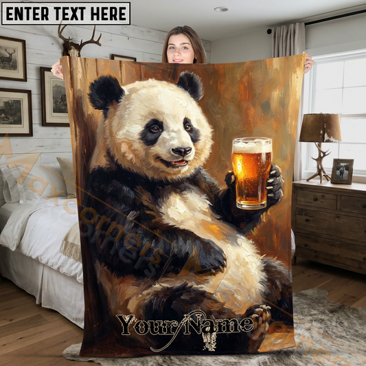 Maxcorners Happy Relaxing Panda with Beer Glass Personalized 3D Blanket