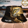 Maxcorners Fishing Black Gold Sunset Boat Personalized 3D Bucket Hat (12 Fish Species)