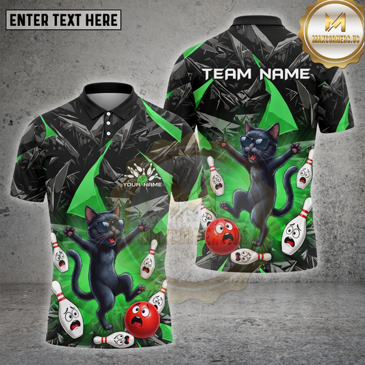 Maxcorners Cat Bowling Shirt Funny Black Cat Chaos Multiple Options Personalized Name, Team Name 3D Shirt