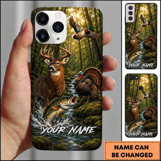Maxcorners Sunlit Green Forest Wildlife Customized Name Fishing Phone Case