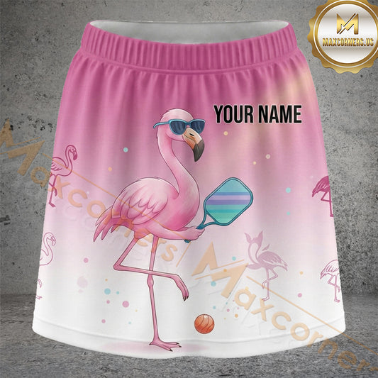 Maxcorners Pickleball Pastel Pink Flamingo Tropical Personalized 3D Skort, Skirts With Shorts