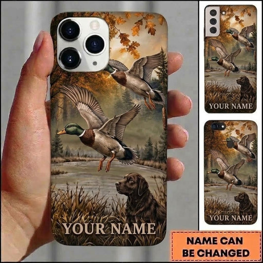 Maxcorners Hunting Duck And Dog Autumn Sunset Customized Name Phone Case