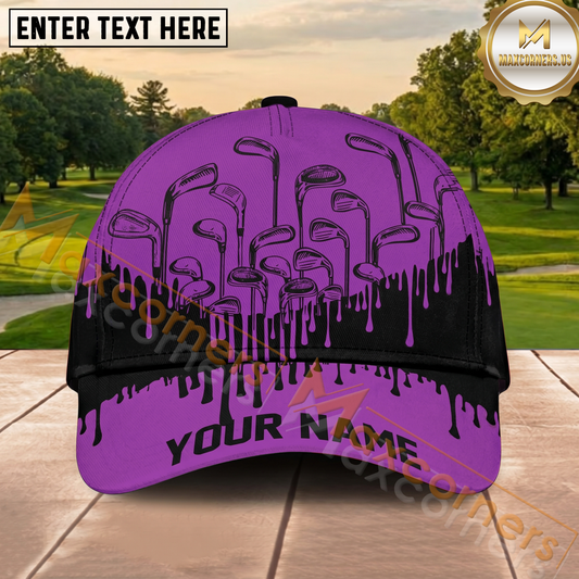 Maxcorners Golf Purple Paint Drip Personalized Cap