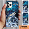 Maxcorners Blue Marble Hexagon Water Splash Personalized Name Phone Case (13 Fish Species)