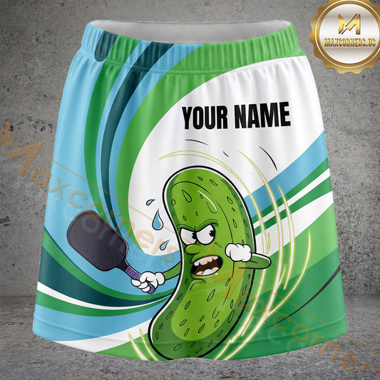 Maxcorners Pickleball Green Swirl Pickle Character Personalized 3D Skort, Skirts With Shorts